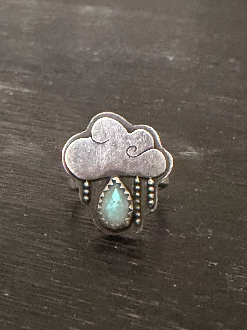 Ariana Victoria Rose Little dark cloud Sterling Silver Ring with rose cut opal